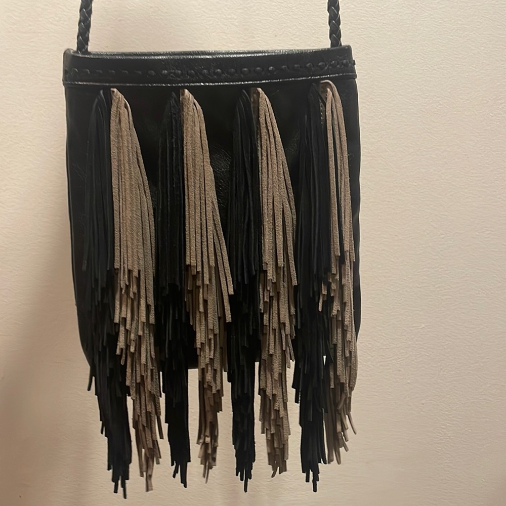 Sam Edelman Black & Brown Leather Fringe Bag
